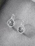 wholesale 925 Sterling Silver Two Tone Kissing Cats Heart Drop Earrings For Women-0-4