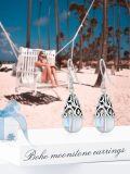 wholesale 925 Sterling Silver Rainbow Moonstone Drop Earrings Oxidized Vintage Filigree Hollow Dangle-0-4