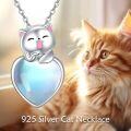 wholesale 925 Sterling Silver Heart-Shaped Cat with Opal Stone Pendant Necklace for Women-0-4