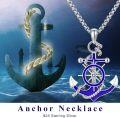 wholesale 925 Sterling Silver Blue Enamel Ship Wheel & Rope Anchor Pendant Necklace-0-1