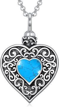 wholesale Sterling Silver Moss Agate Moonstone Turquoise Heart Urn Necklace for Ashes-Turquoise