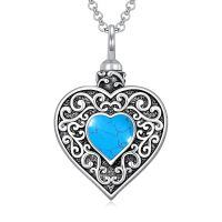 wholesale 925 Sterling Silver Heart Shape Moss Agate & Moonstone Cremation Jewelry Urn Pendant Necklace-Turquoise