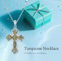 wholesale 925 Sterling Silver Turquoise Cross Necklace for Women - Religious Jewelry with Green Stone, 18+2 Chain, S925, Hypoallergenic, Gift Box-0-5