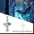 wholesale 925 Sterling Silver Butterfly & Flower Cross Pendant Necklace for Women Girls Christian  Ideas-0-2