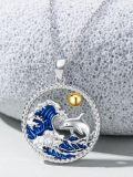 wholesale 925 Sterling Silver Dolphin Ocean Wave Pendant Necklace with Gold Ball Charm-0-1