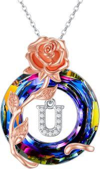 wholesale Sterling Silver Volcano Crystal A Z Letter Pendant Necklace for Women-U