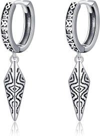 wholesale 925 Sterling Silver Norse Runes & Spike Drop Hoops for Women Men Celtic Viking Earings Gifts-Spike