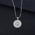wholesale 925 Sterling Silver Protection Pendant Aztec Calendar Charm with Wolf Head and Stars on 30+2 Extender Chain for Men & Women-0-1