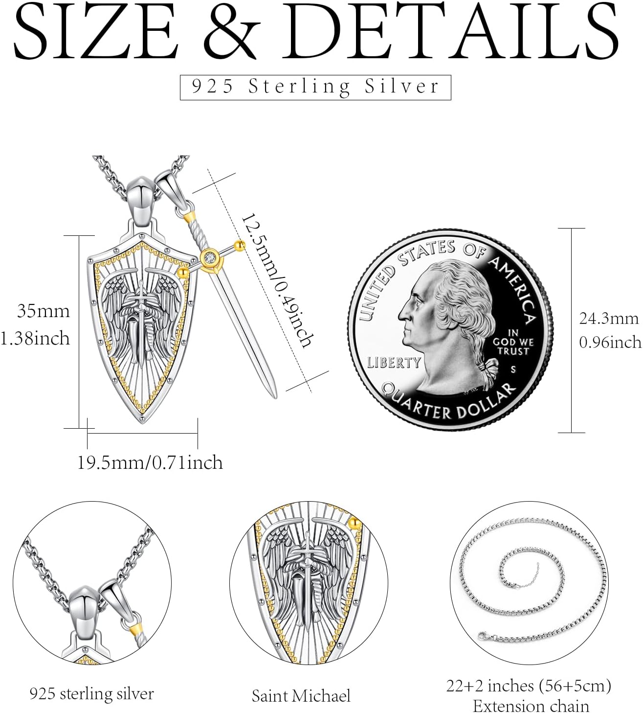 wholesale 925 Sterling Silver Metal Stone Saint Michael Christopher Judas Benedict Joseph Jude Sword Shield Pendant Necklace for Men Religious Talisman Amulet Gift-0-2
