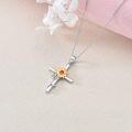 wholesale 925 Sterling Silver & Crystal Sunflower Cross Necklace for Women - Christian Faith Jewelry Gift-0-3