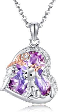 wholesale 925 Sterling Silver Purple Crystal Unicorn Heart-Shaped Pendant Necklace for Women Girls Gifts-crystal goat