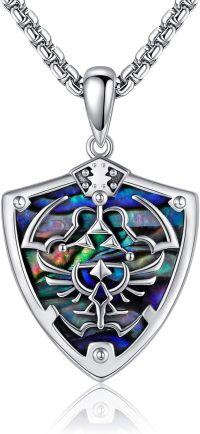 wholesale 925 Sterling Silver Legend of Zelda Triforce Shield Pendant Necklace with Abalone Shell Inlay-Triforce