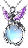wholesale 925 Sterling Silver Purple Dragon Moonstone Pendant Necklace-0-0