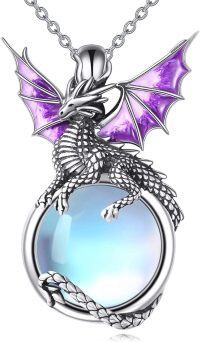 wholesale 925 Sterling Silver Purple Dragon Moonstone Pendant Necklace-D-Dragon-A