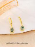wholesale 14K Gold Green Moss Agate & White Cubic Zirconia Leverback Drop Dangle Earrings for Women-0-4
