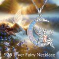 wholesale 925 Sterling Silver Rainbow Crystal Moon Fairy Pendant Necklace for Women-0-1