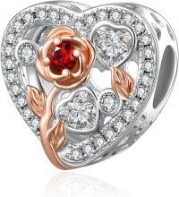 wholesale 925 Sterling Silver Rose Bead Birthstone Charm Bracelet for Mother s Day Wedding Birthday Gifts for Women-07 Jul - Ruby