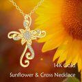 wholesale 14K Gold CZ Flower Cross Pendant Necklaces for Women s-0-3