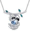 wholesale 925 Sterling Silver Sloth Pendant Necklace with Blue Heart Cute Animal  for Women Men-0-0