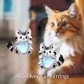 wholesale 925 Sterling Silver Heart-Shaped Moonstone Cat Stud Earrings for Women-0-2