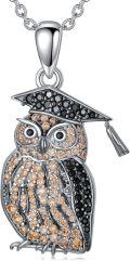 wholesale 925 Sterling Silver CZ Graduation Owl Pendant Necklace for Women Girls  43mm x 68mm-0-0