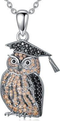 wholesale 925 Sterling Silver CZ Graduation Owl Pendant Necklace for Women Girls  43mm x 68mm-Owl Graduation
