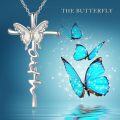 wholesale 925 Sterling Silver Butterfly Opal Cross Pendant Necklace for Women Gifts for Mom Wife-0-4