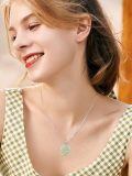 wholesale 925 Sterling Silver Double Hummingbird Green Jade Donut Pendant Necklace Platinum Plated-0-1