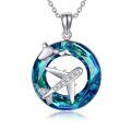 wholesale 925 Sterling Silver Airplane Cloud Design Pendant Necklace Blue Crystal Zircon For Women-0-0