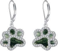 wholesale Sterling Silver Paw Print Leverback Drop Dangle Earrings for Women Girls-moss agate paw
