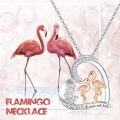 wholesale 925 Sterling Silver Pink Flamingo Heart Pendant Necklace Animal s for Women Birthday Valentine's Day-0-3