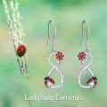 wholesale 925 Sterling Silver Ladybug Flower Drop Earrings for Women and Girls-0-5