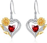 wholesale Sterling Silver Cubic Zirconia Sunflower Heart Dangle Hoop Earrings-01 Jan