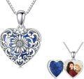 wholesale S925 Silver & Natural Gemstone Sunflower Locket Necklace, 18mm Retro Oxidized Pendant with 18+2 Chain, Photo Keepsake Jewelry for Women-0-0
