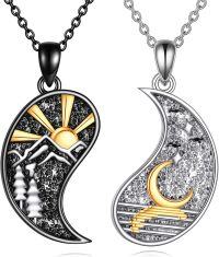 wholesale 925 Sterling Silver Yin Yang Sun & Moon Pendant Necklaces Couples Matching Set for Lovers Gift Idea-Mountain and Ocean
