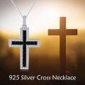 wholesale 925 Sterling Silver Black Onyx & Cubic Zirconia Cross Pendant Necklace for Women Christian Protection -0-5