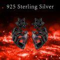 wholesale 925 Sterling Silver Black Rose and Red Heart Stud Earrings Gothic Style for Women Halloween Accessories-0-5