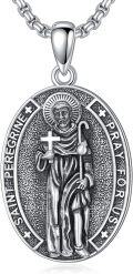 wholesale 925 Sterling Silver Saint Peregrine Pendant Necklace  with Cross and Staff Charm for Men's Religious Protection-0-0
