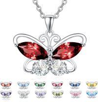 wholesale 925 Sterling Silver Cubic Zirconia 12 Birthstone Butterfly Pendant Necklace-01-Jan.