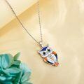 wholesale 925 Sterling Silver Owl Pendant Necklace with Blue and Orange Enamel Accents - Unique s for Women & Girls-0-3