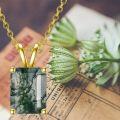 wholesale Gold-Plated 925 Sterling Silver Emerald-Cut Moss Agate Pendant Necklace - Natural Green Stone Jewelry-0-2