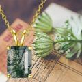 wholesale Gold-Plated 925 Sterling Silver Emerald-Cut Moss Agate Pendant Necklace - Natural Green Stone Jewelry-0-2