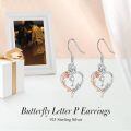TOUPOP Sterling Silver Rose Heart Butterfly Initial P Letter Drop Dangle Earrings-0-2