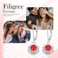 wholesale 18K White Gold Plated 925 Sterling Silver Red Gemstone Crystal Filigree Dangle Earrings with Leverback Clasp-0-6