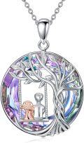 wholesale 925 Sterling Silver Purple Crystal Tree of Life Pendant Necklace with Swing Charm for Sisters and Brothers Gifts-0-0