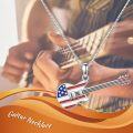 wholesale 925 Sterling Silver American Flag Bass Guitar Pendant Necklace Music Lover Gifts for Women Girls-0-5