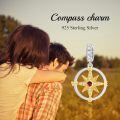wholesale 925 Sterling Silver Compass Dangle Charm Two Tone Zircon Bead-0-5