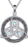 wholesale 925 Sterling Silver Celtic Knot Moonstone Pendant Necklace with 3 Blue Stones and Triquetra Design for Women Girls  (Silver)-0-0
