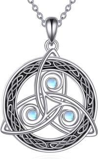 wholesale 925 Sterling Silver Celtic Knot Moonstone Pendant Necklace with 3 Blue Stones and Triquetra Design for Women Girls  (Silver)-Celtic Necklace