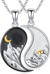 wholesale 925 Sterling Silver Yin Yang Pendant Necklaces - Mountain Lotus Design Friendship Jewelry Set for Couples and Besties-C-Yin Yang Mountain
